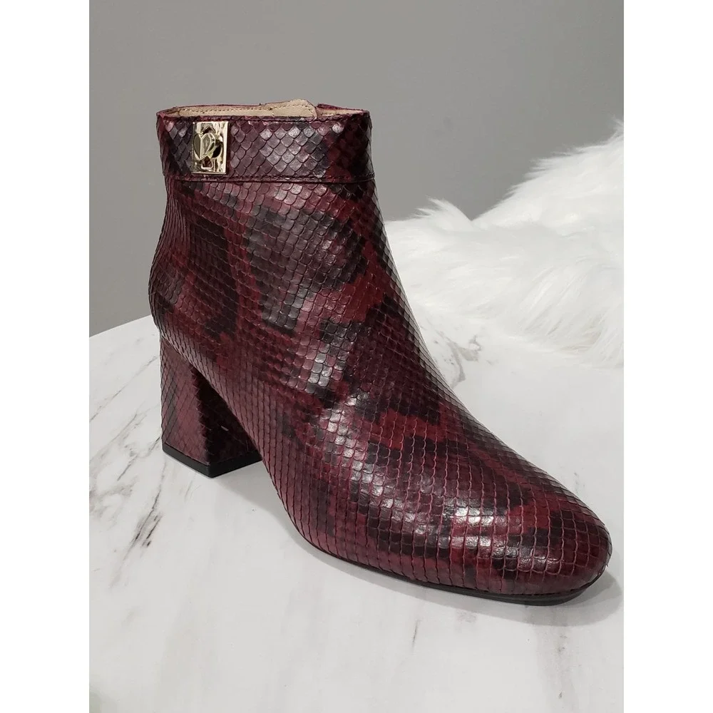 NEW SIZE 5 Kate Spade Adalyn Ankle Booties Burgundy Snakeskin Block Heel Red